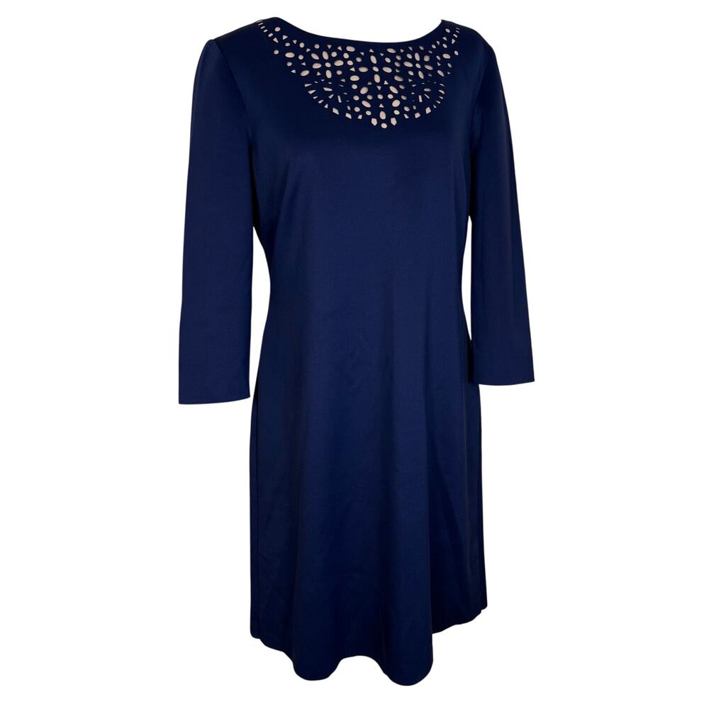 Alex Marie Royal Blue Sheath Dress with Faux Cutouts 3/4 Sleeves Size 8